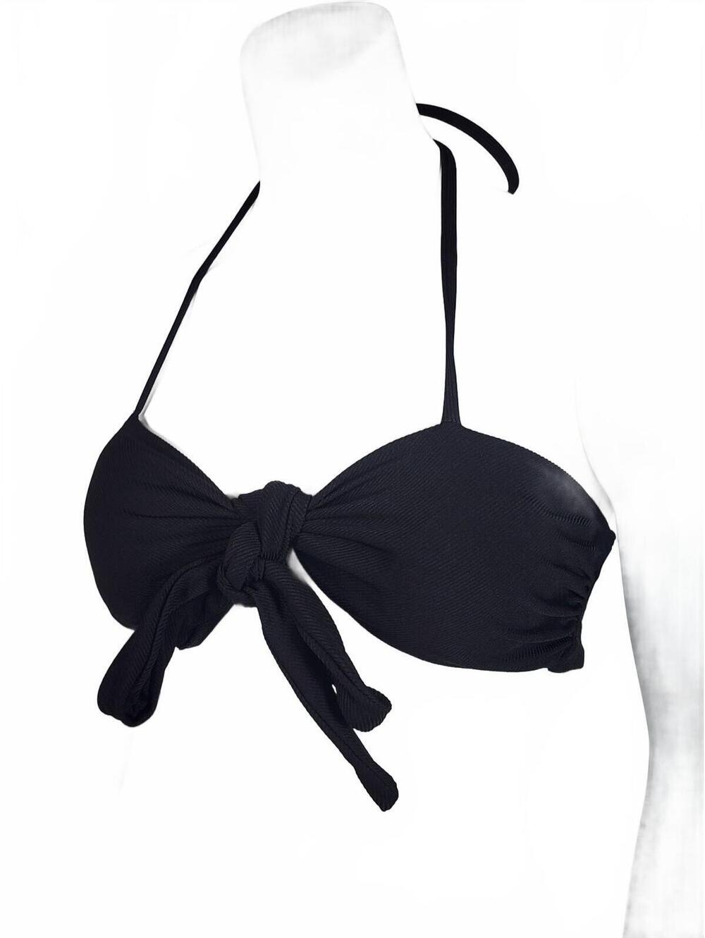 Black Bandeau Halter Bikini Top with Front Bow Small